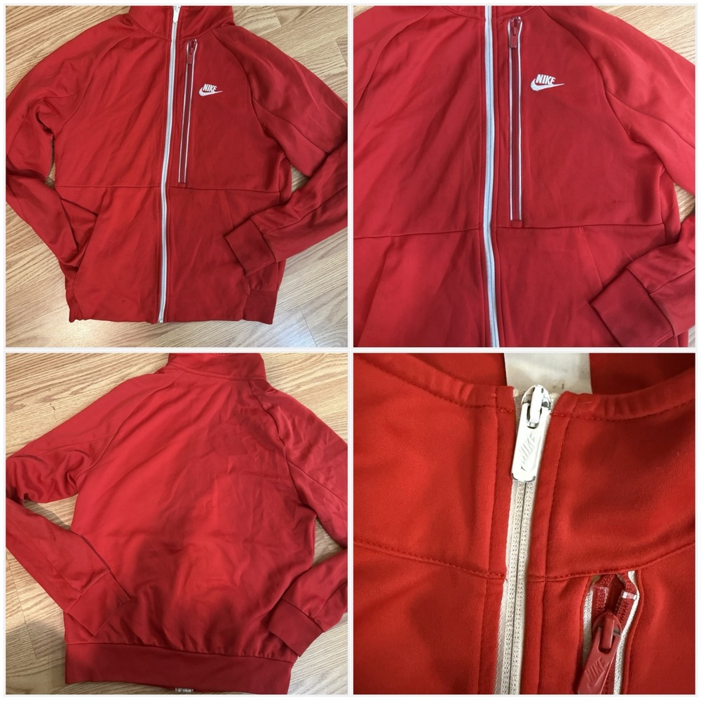 Nike‎ Red Full Zip Track Jacket Stand Collar White Swoosh Zip Pocket